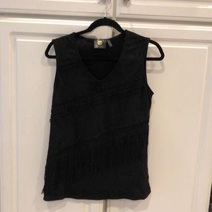 Vecceli Italy Black Faux Suede Fringed Boho Top